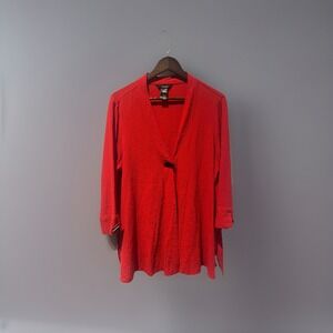 Ali Miles Plus Size Crinkle Asymmetric Hem One-Button Jacket Size‎ 1X Artsy Boho